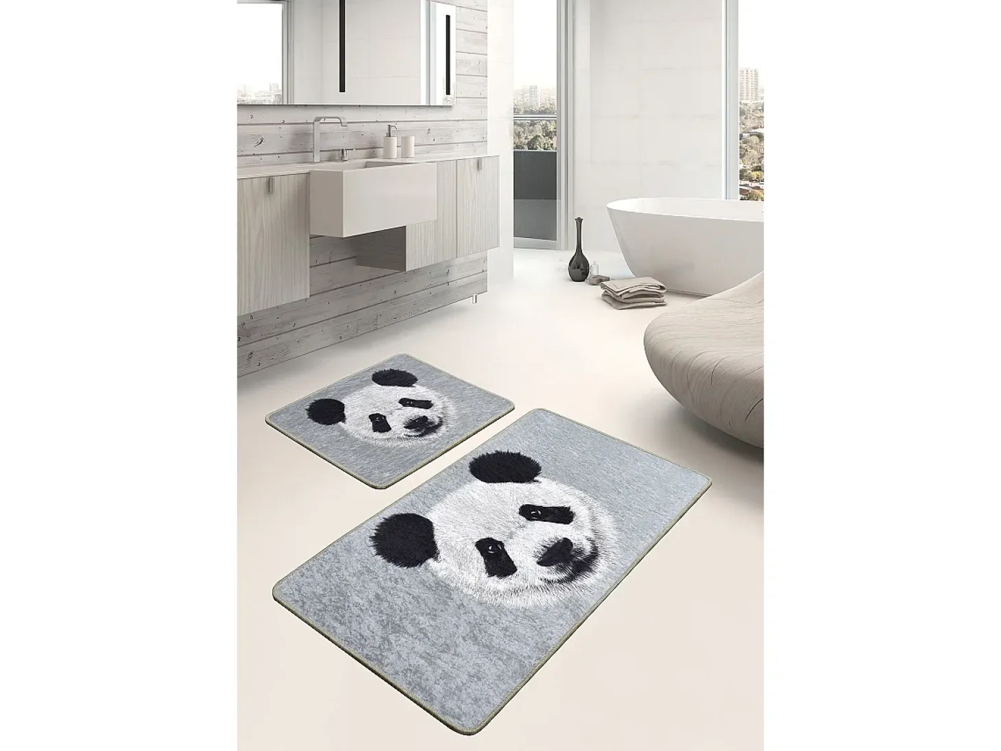 Alfombra de baño Set (2 piezas) Huge Panda DJT gris negro blanco