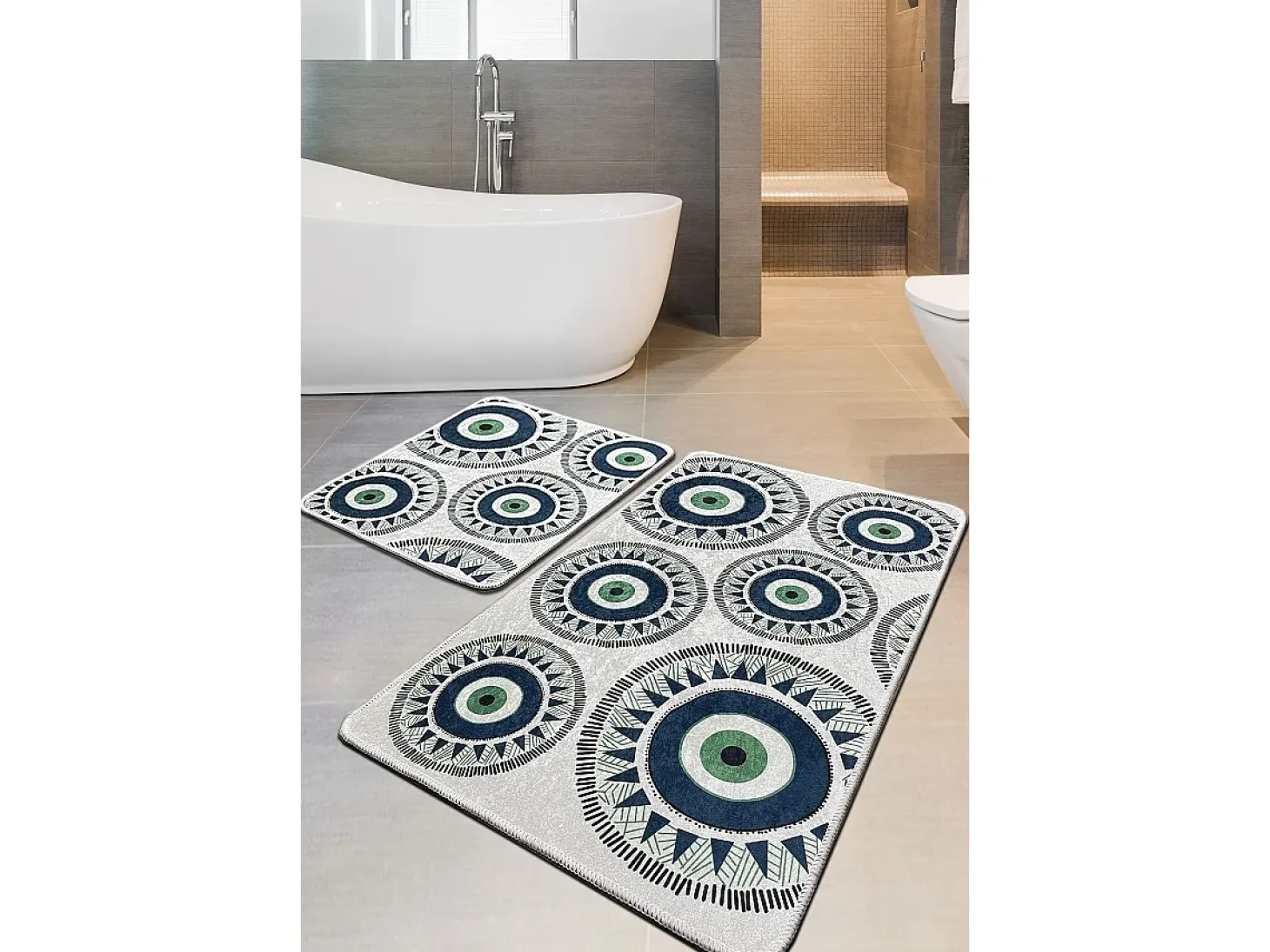 Alfombra de baño Set (2 piezas) Occhio verde gris azul oscuro verde
