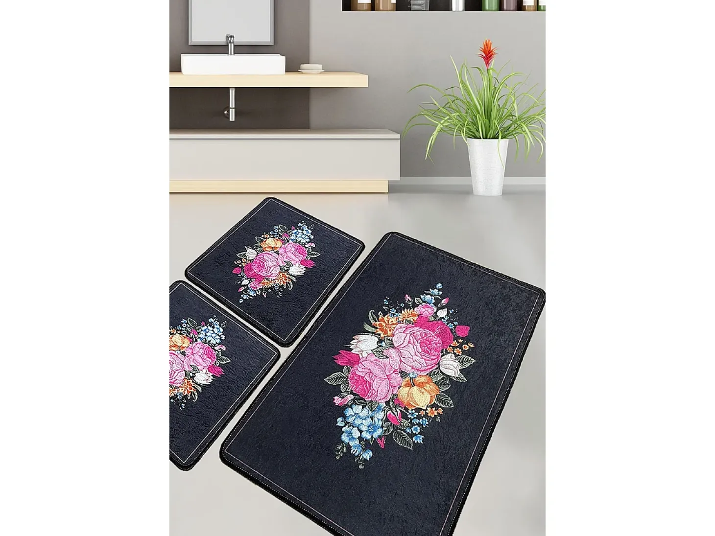 Alfombra de baño Set (3 piezas) Blomst multicolor