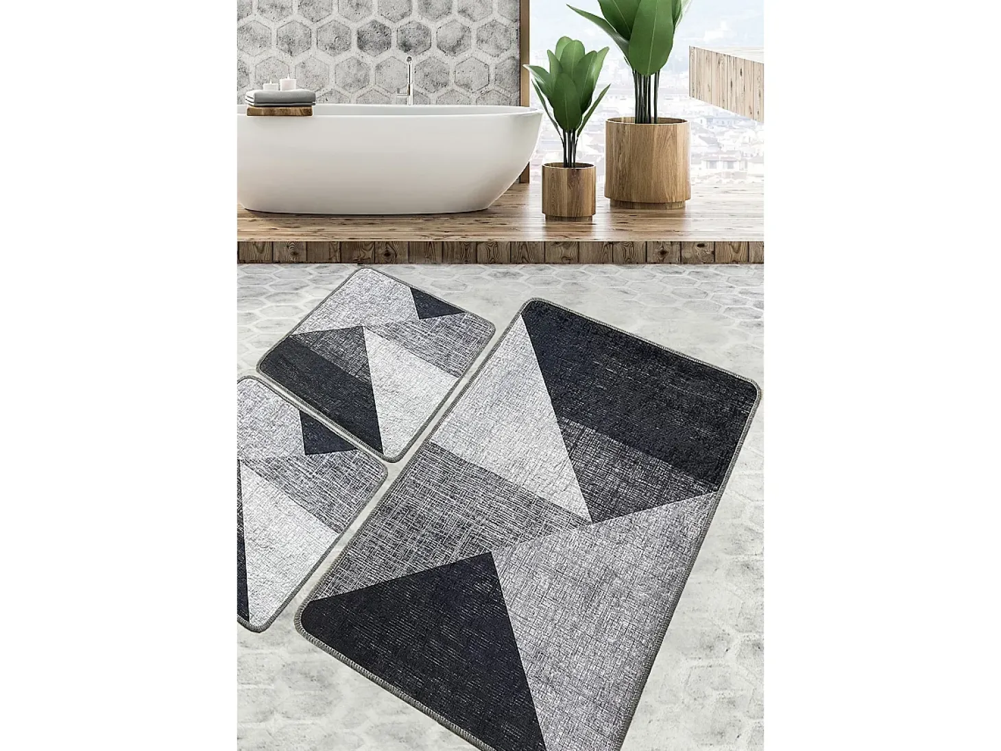 Alfombra de baño Set (3 piezas) Phell v2 gris