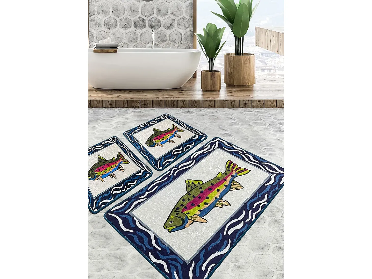 Alfombra de baño Set (2 piezas) Pescado multicolor