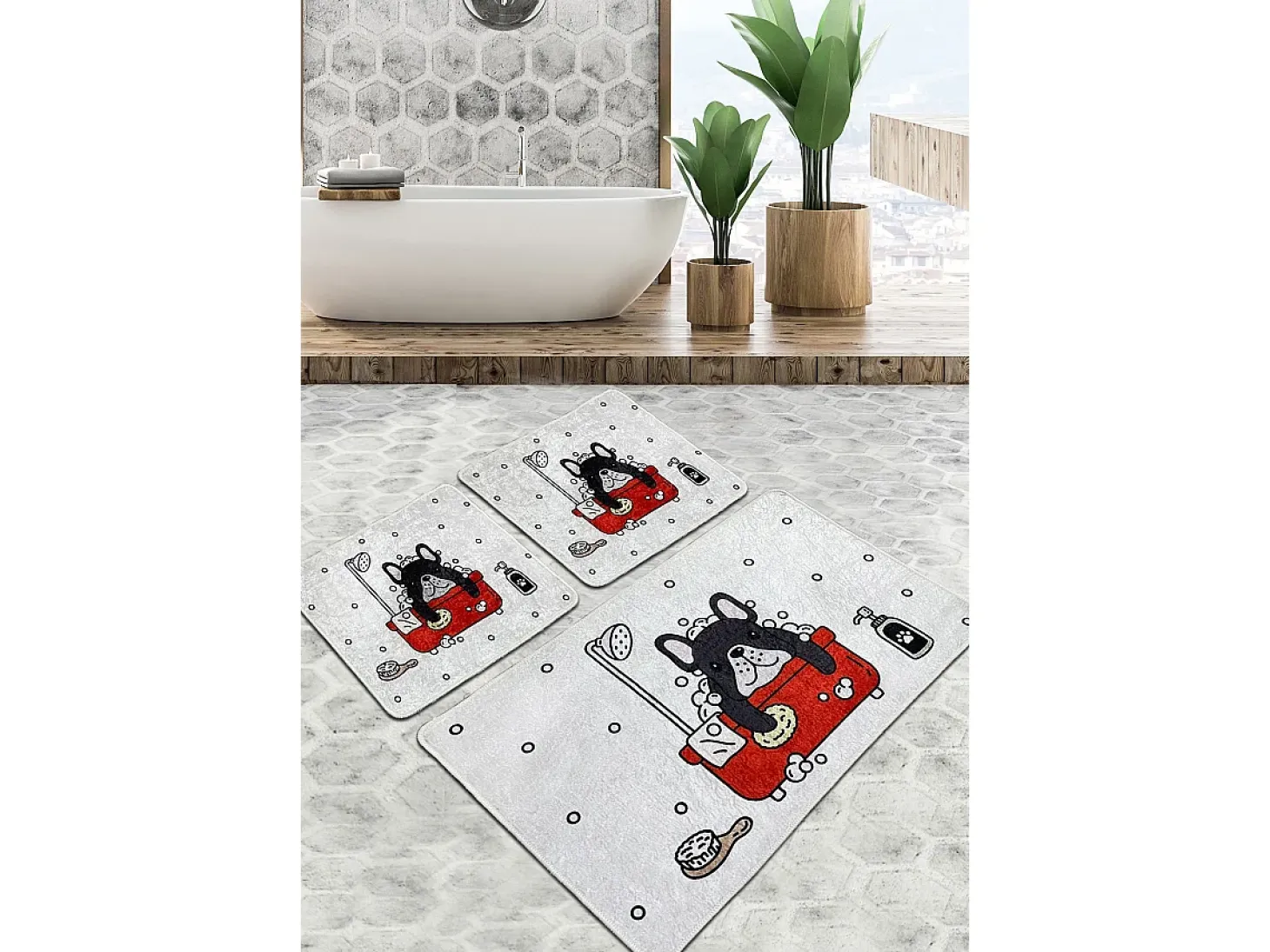 Alfombra de baño Set (3 piezas) Dogs Shower Djt multicolor