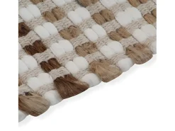 Alfombra de baño tejida a mano de yute y tela natural y blanca ES383023