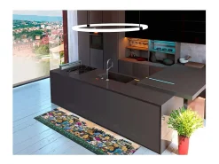 Alfombra de cocina - dibujos con paisaje - multicolor - 52 x 200 cm - RICCI