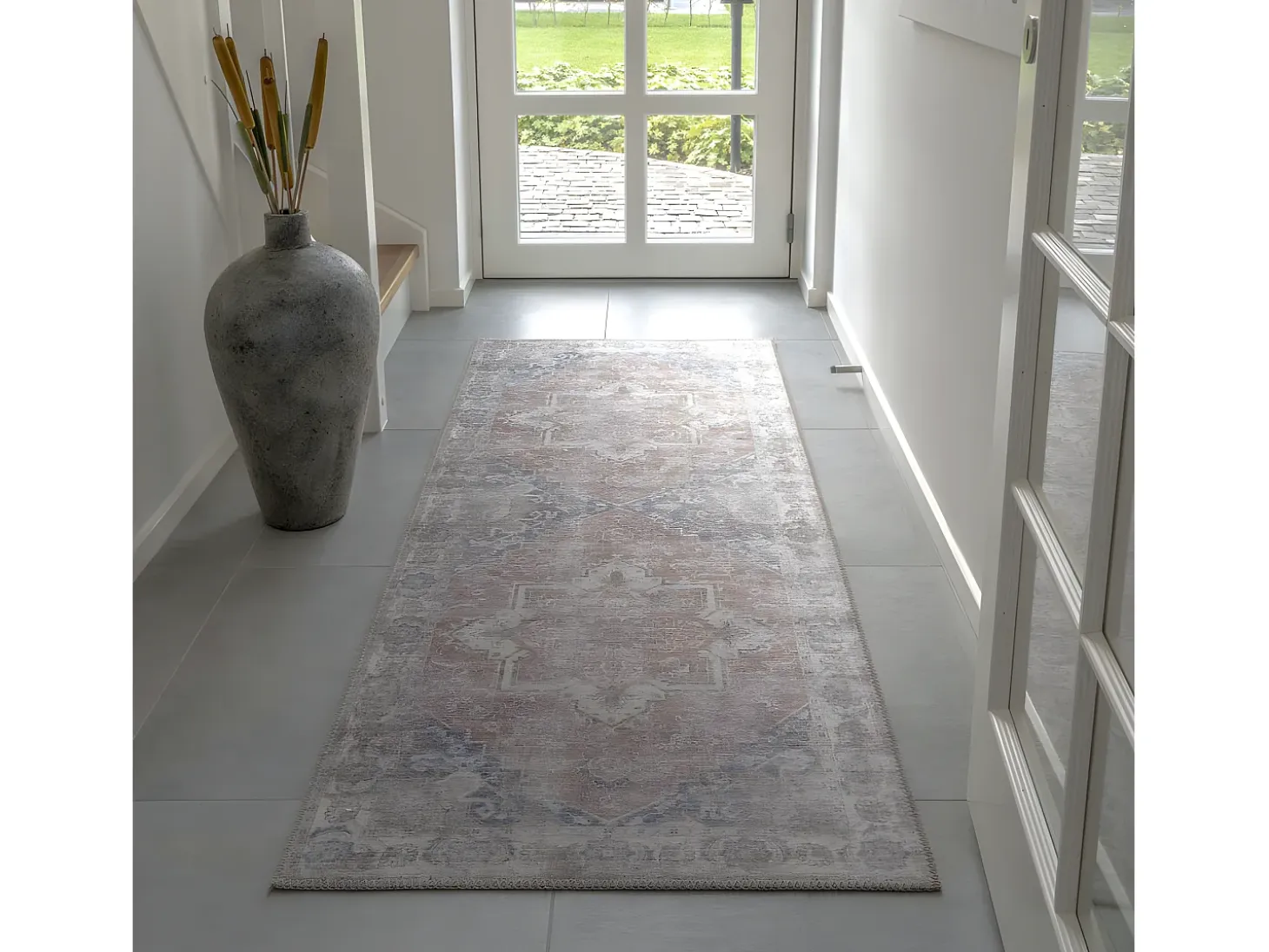 Alfombra de corredor naranja y azul 80 x 200 cm