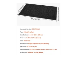 Alfombra de Entrada SucceBuy, 183 x 122 cm, Felpudo Exterior Interior Elegante Rayado, con Reverso Antideslizante PVC, Resistente Lavable, Atrapa Polvo, Gris
