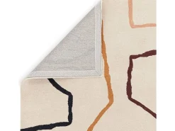 Alfombra de estilo medio siglo, hecha a mano 100% lana - 160x230cm - crema, verde, ocre, burdeos, negro - Reef Linear
