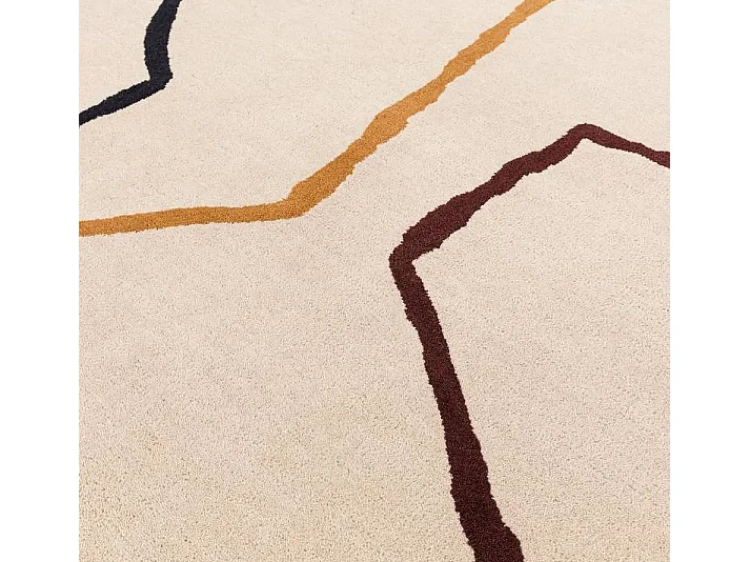 Alfombra de estilo medio siglo, hecha a mano 100% lana - 200x290cm - crema, verde, ocre, burdeos, negro - Reef Linear