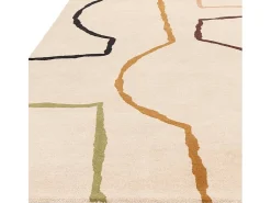 Alfombra de estilo medio siglo, hecha a mano 100% lana - 200x290cm - crema, verde, ocre, burdeos, negro - Reef Linear