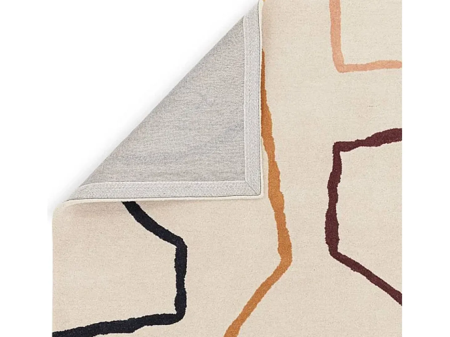 Alfombra de estilo medio siglo, hecha a mano 100% lana - 200x290cm - crema, verde, ocre, burdeos, negro - Reef Linear