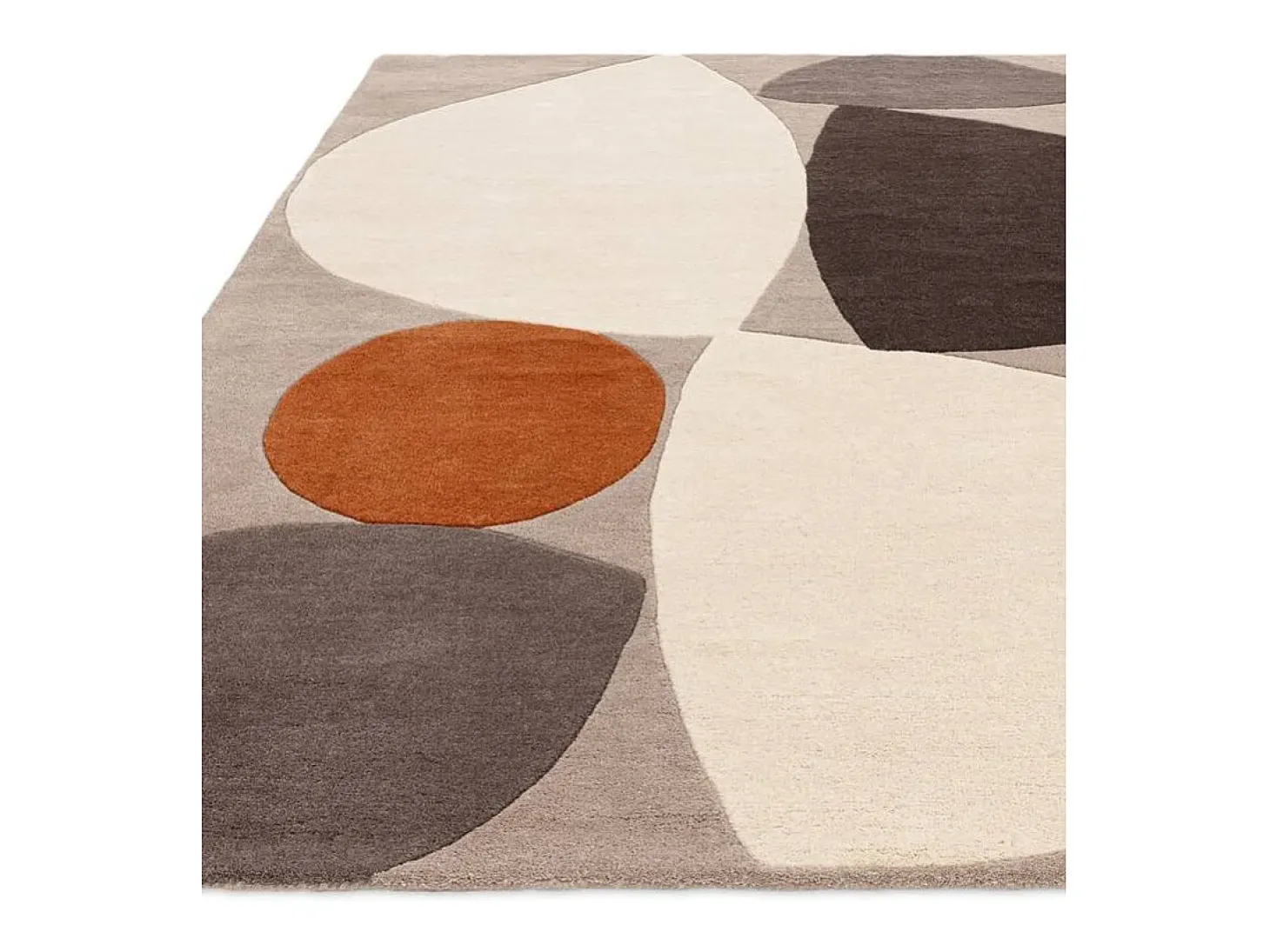 Alfombra de estilo medio siglo, hecha a mano 100% lana - 120x170cm - gris, crema, naranja - Reef Mid Century
