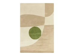 Alfombra de estilo medio siglo, hecha a mano 100% lana - 120x170cm - crema, beige, verde - Reef Horizon