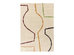 Alfombra de estilo medio siglo, hecha a mano 100% lana - 120x170cm - crema, verde, ocre, burdeos, negro - Reef Linear