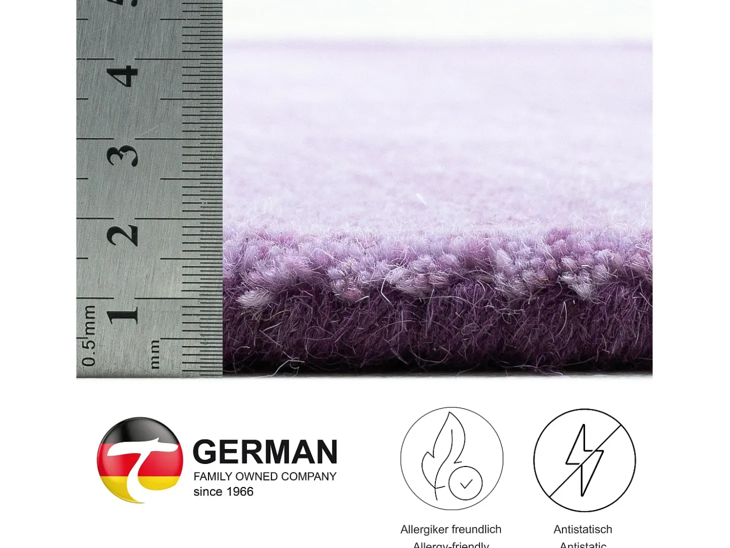 Alfombra de lana con degradado de color 90x160 cm Morado Wool Comfort