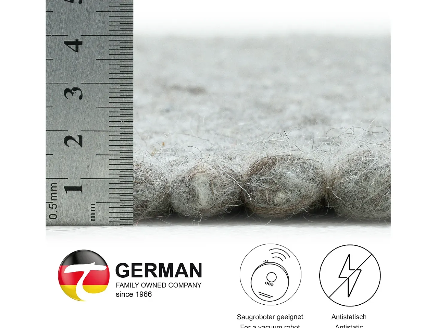 Alfombra de lana reversible tejida a mano 70x140 cm Gris natural Alpen