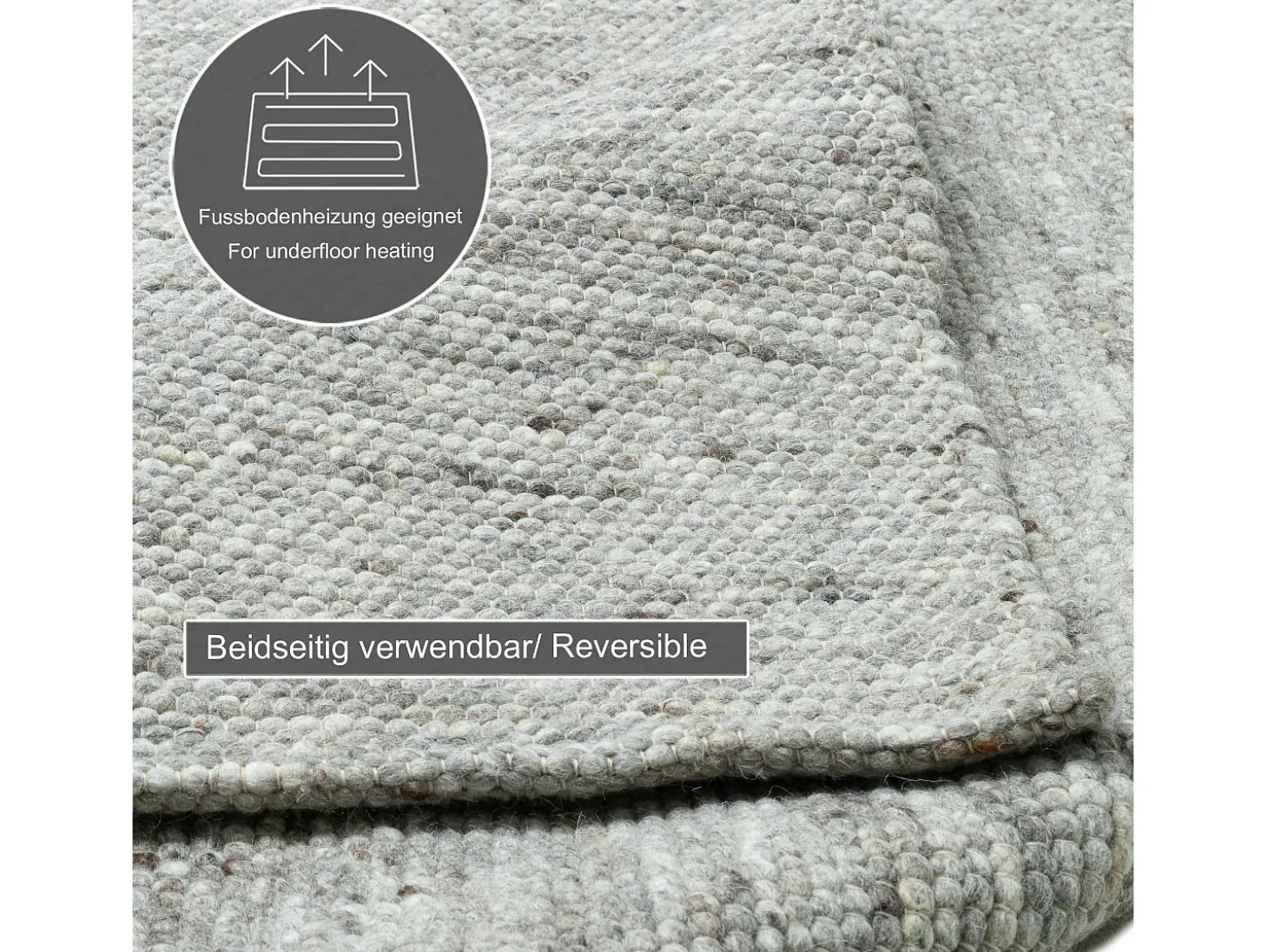 Alfombra de lana reversible tejida a mano 70x140 cm Gris natural Alpen
