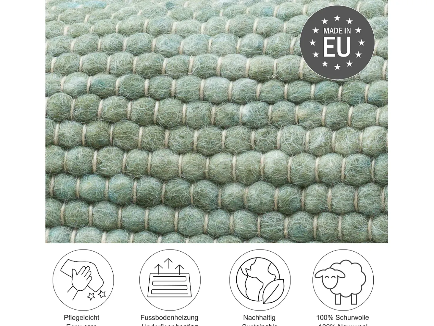 Alfombra de lana reversible tejida a mano 40x60 cm Verde Alpen