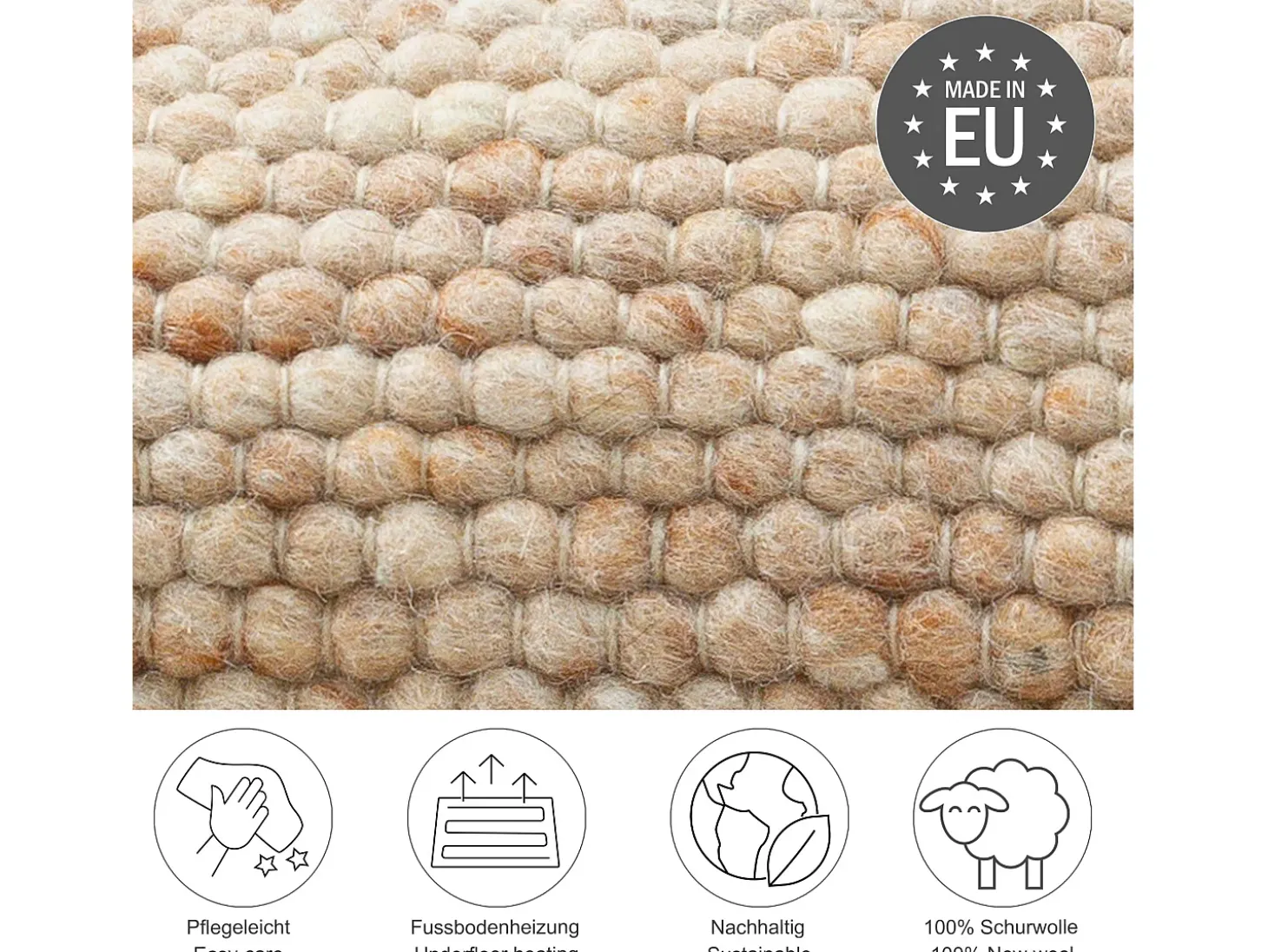 Alfombra de lana reversible tejida a mano 40x60 cm Beige oscuro Alpen