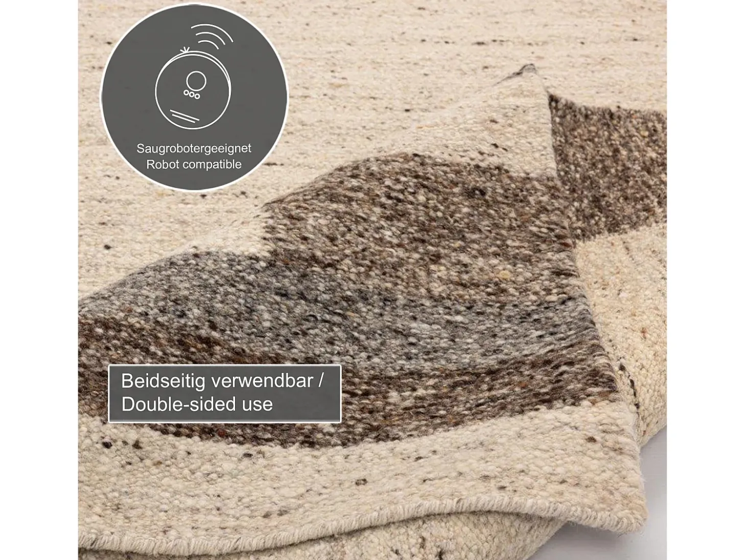 Alfombra de lana tejida a mano y enrollable 140x200 cm Beige multi Ehrwald