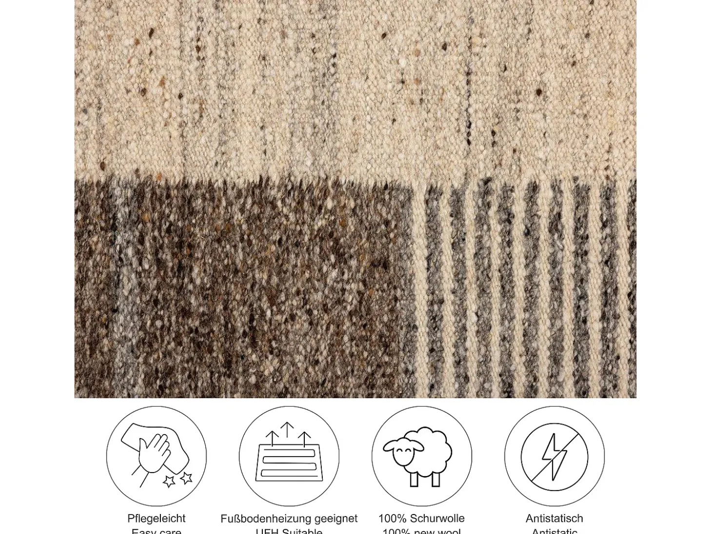 Alfombra de lana tejida a mano y enrollable 140x200 cm Beige multi Ehrwald