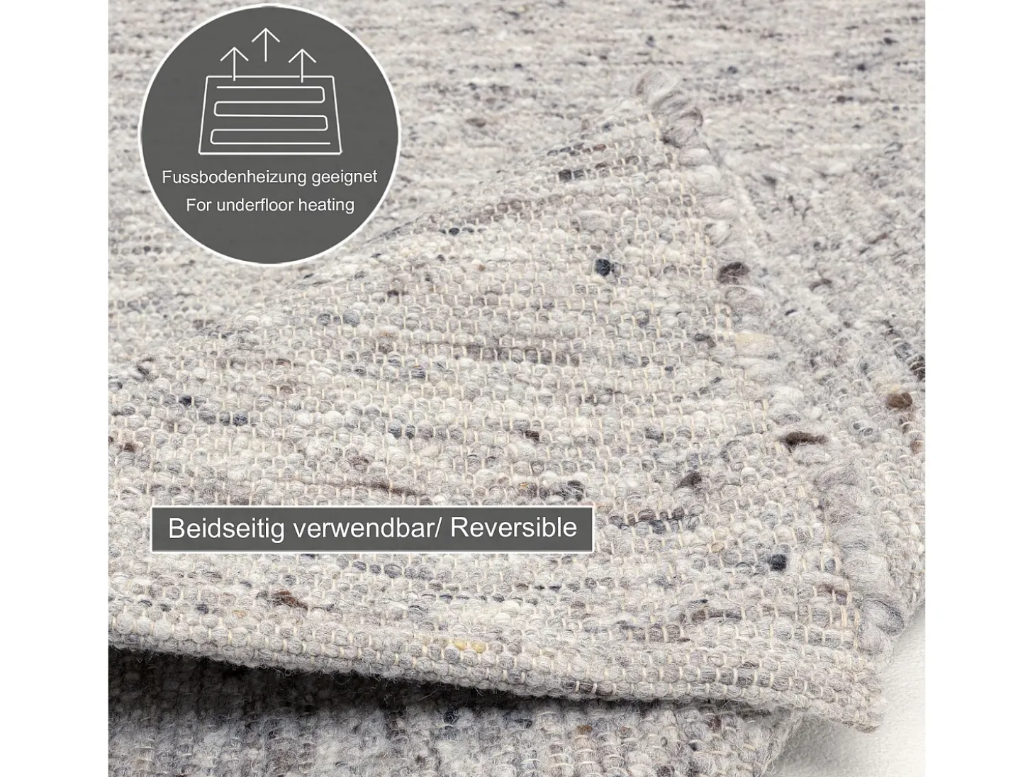 Alfombra de lana tejida a mano reversible 250x350 cm Gris Alm-Glück