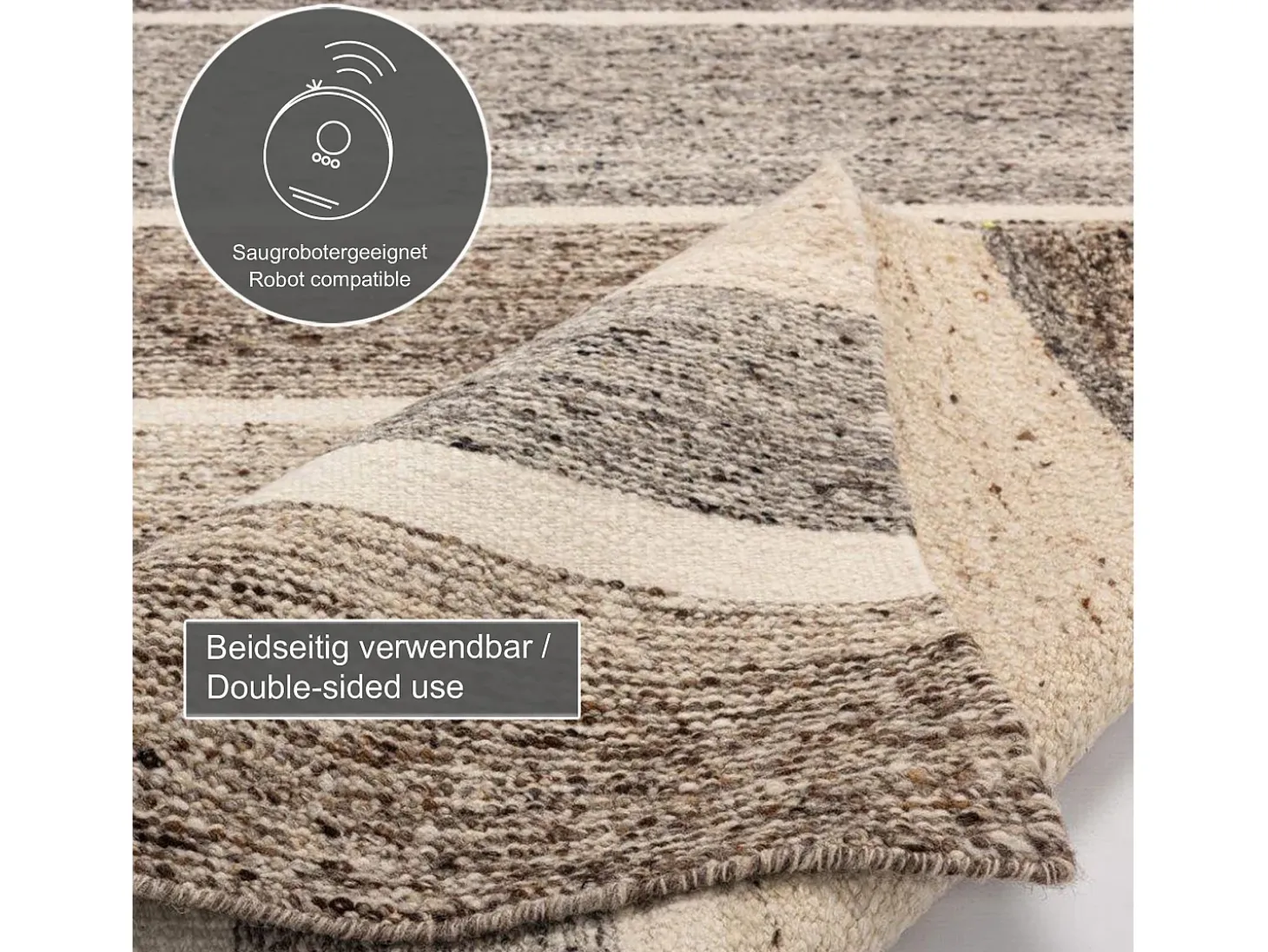 Alfombra de lana tejida a mano y enrollable 90x160 cm Beige multi Ehrwald