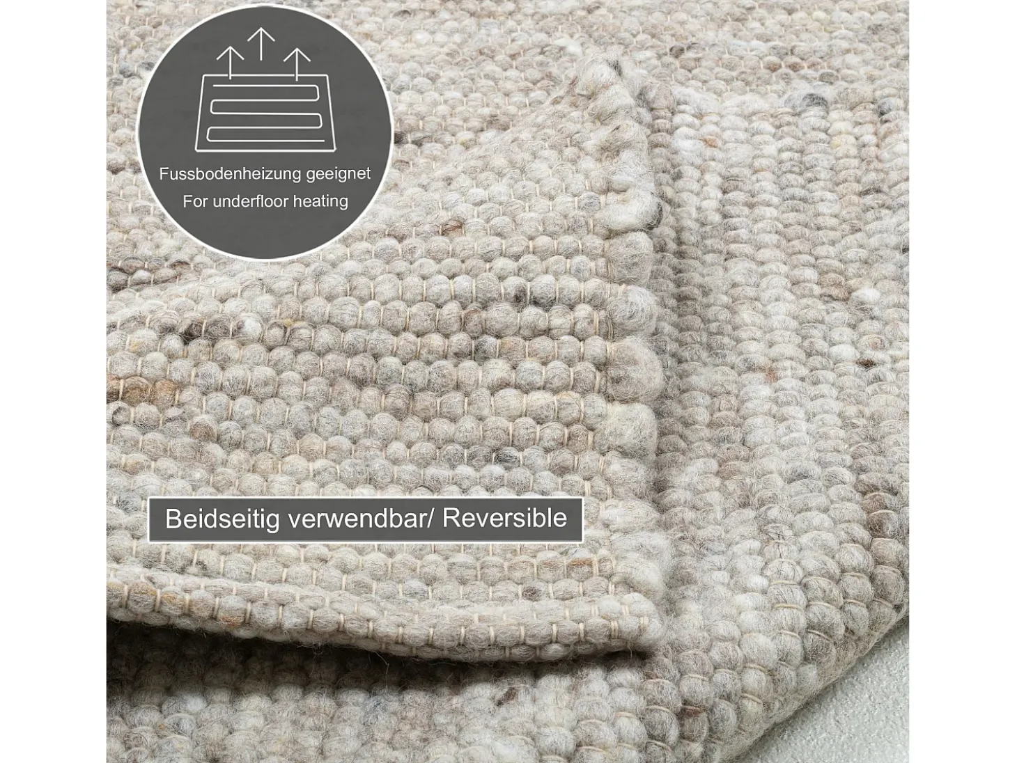 Alfombra de lana tejida a mano reversible 200x250 cm Arena Multi Alm-Glück