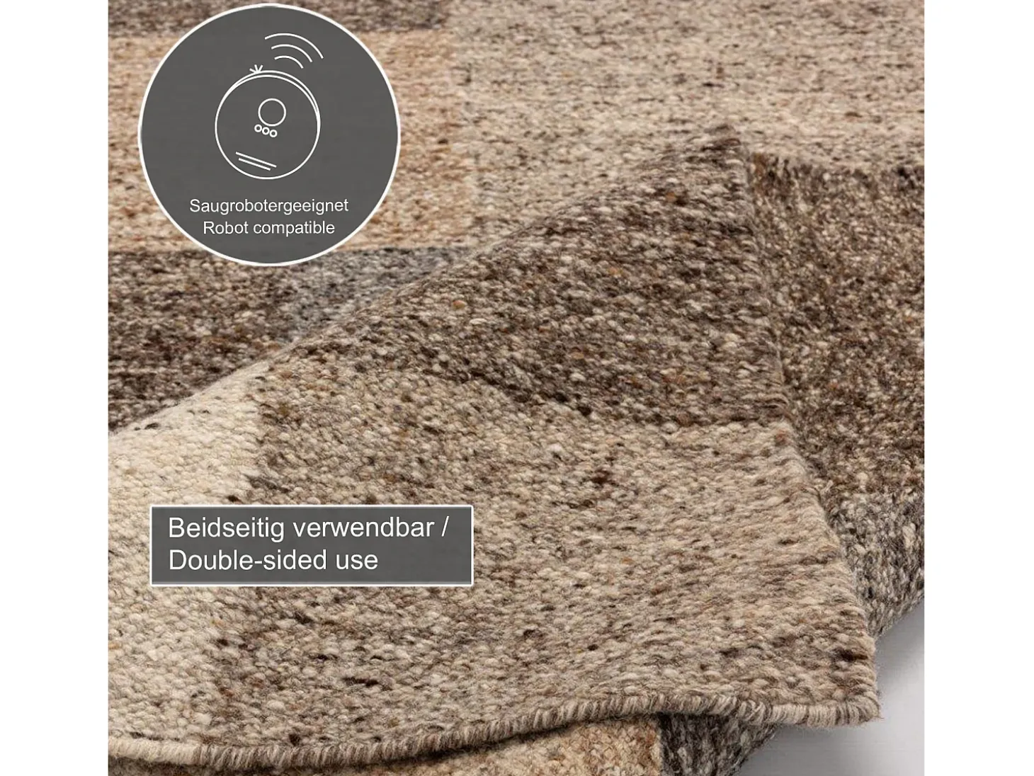 Alfombra de lana tejida a mano y enrollable 250x350 cm Beige multi Ehrwald