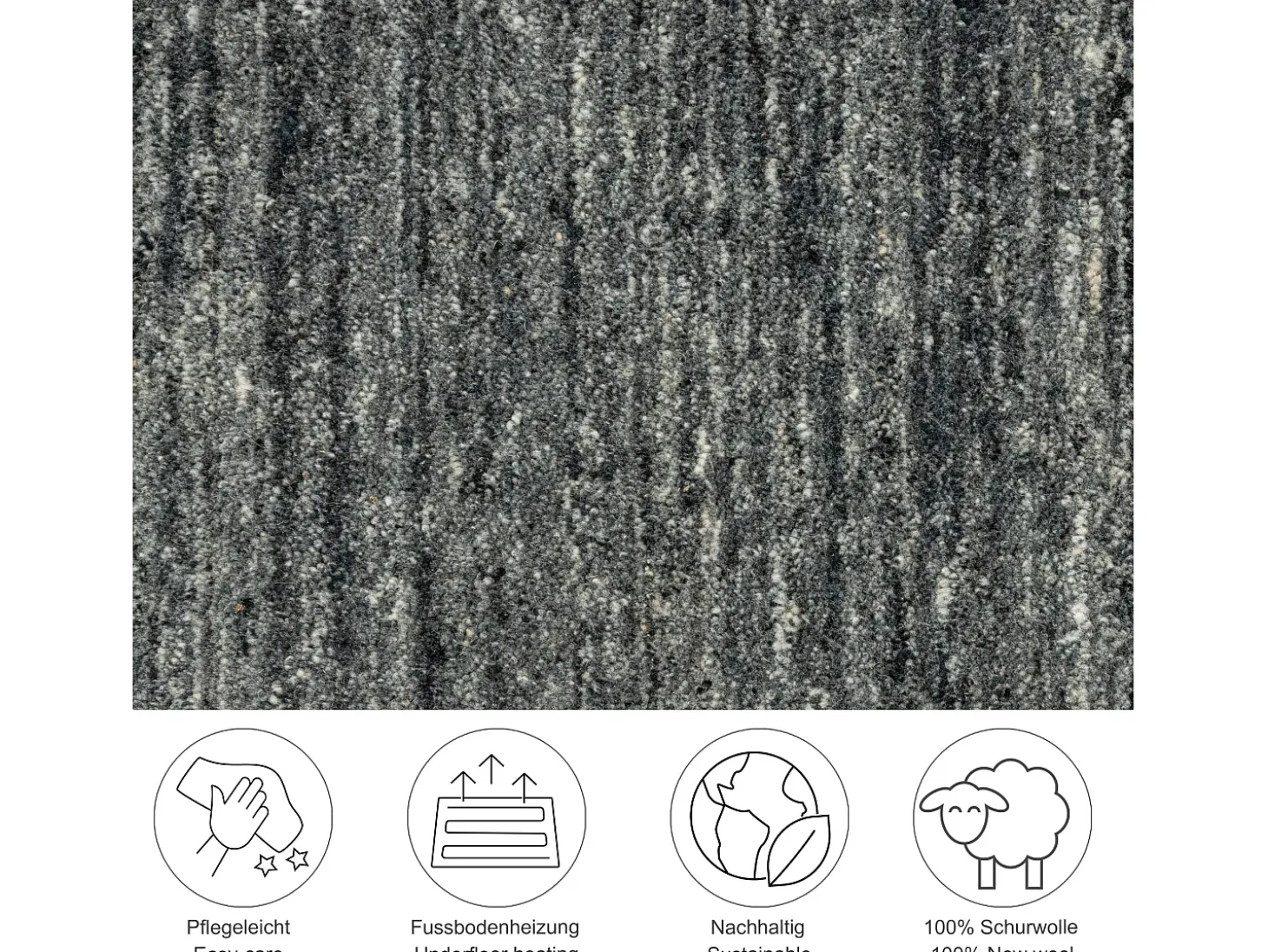 Alfombra de lana UNI tejida a mano 140x200 cm Antracita Pure