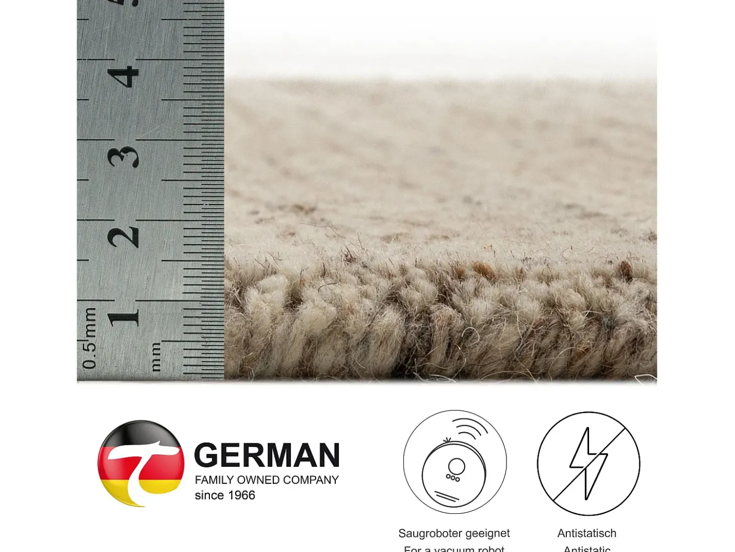Alfombra de lana UNI tejida a mano 170x240 cm Beige natural Pure