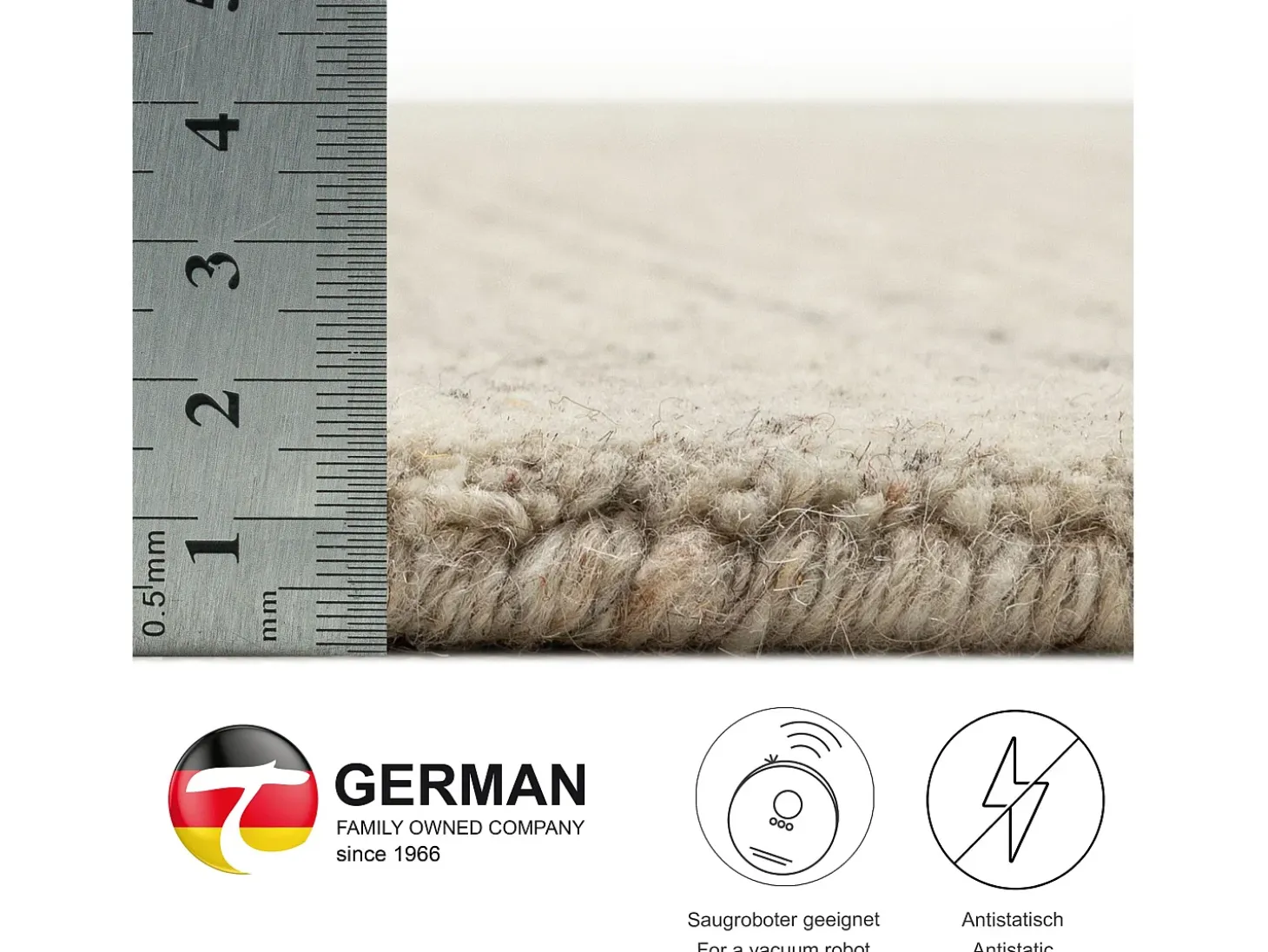 Alfombra de lana UNI tejida a mano 170x240 cm Gris natural Pure