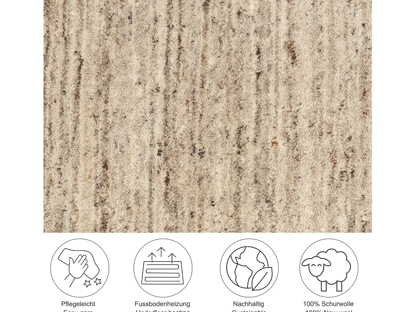 Alfombra de lana UNI tejida a mano 140x200 cm Beige natural Pure