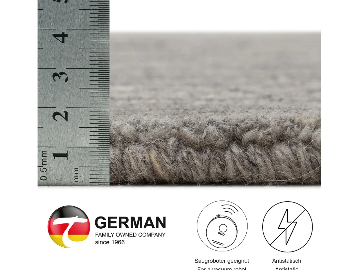 Alfombra de lana UNI tejida a mano 70x140 cm Gris Pure