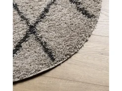 Alfombra de pelo largo moderna beige y antracita Ø 80 cm