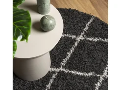 Alfombra de pelo largo moderna negro y crema Ø 280 cm