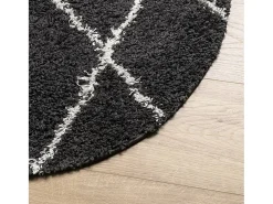 Alfombra de pelo largo moderna negro y crema Ø 280 cm