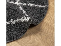 Alfombra de pelo largo moderna negro y crema Ø 80 cm
