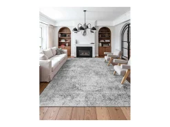 Alfombra de Salón SucceBuy, 2,7 x 3,7 m, Alfombra Grande para Dormitorio, Lavable, Antideslizante, Suave y Cómoda, Estilo Bohemio, para Dormitorio, Gris