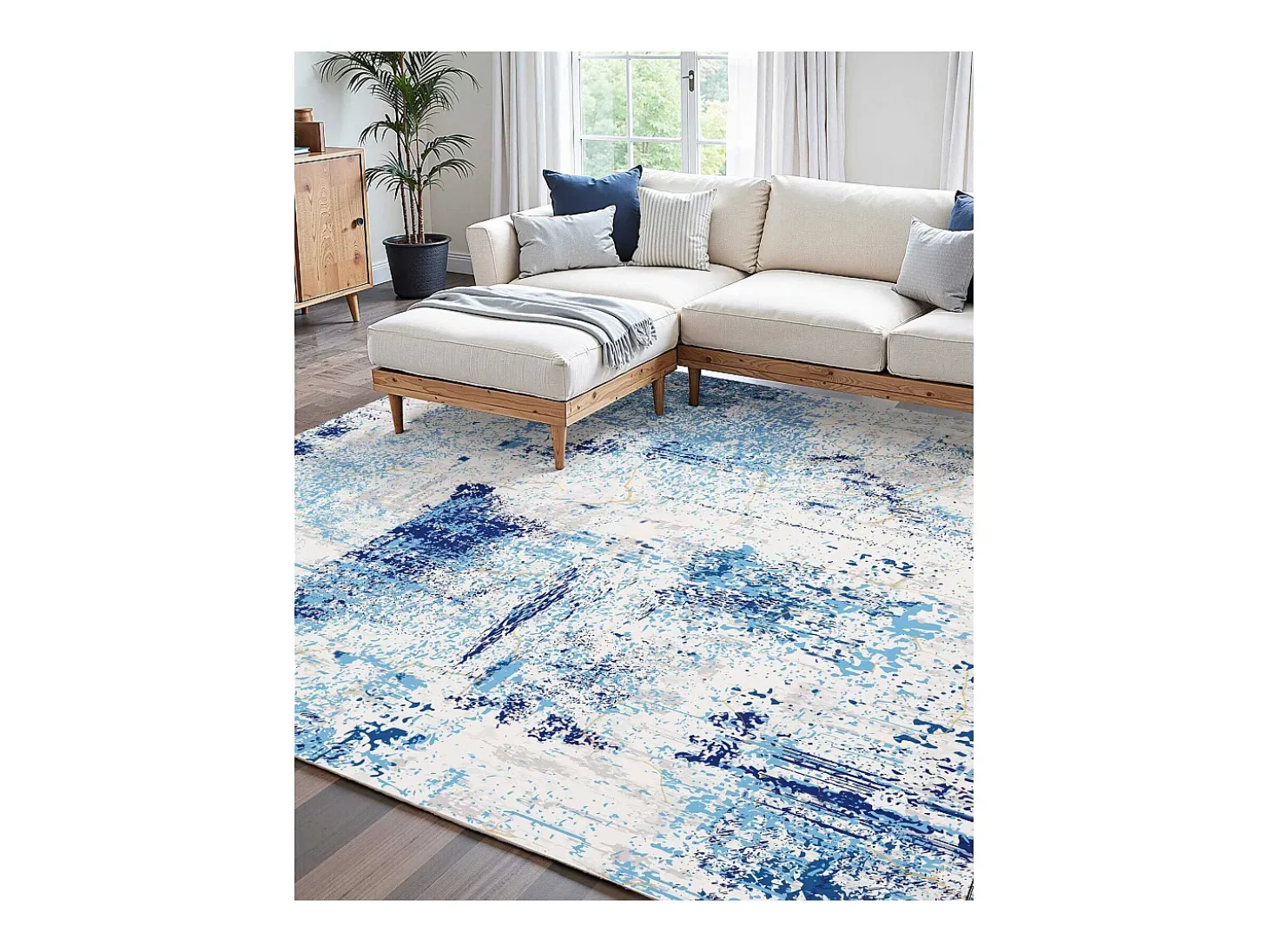 Alfombra de Salón SucceBuy, 1,5 x 2,1 m, Alfombra Grande para Dormitorio, Lavable, Antideslizante, Suave y Cómoda, Estilo Moderno, para Dormitorio, Azul