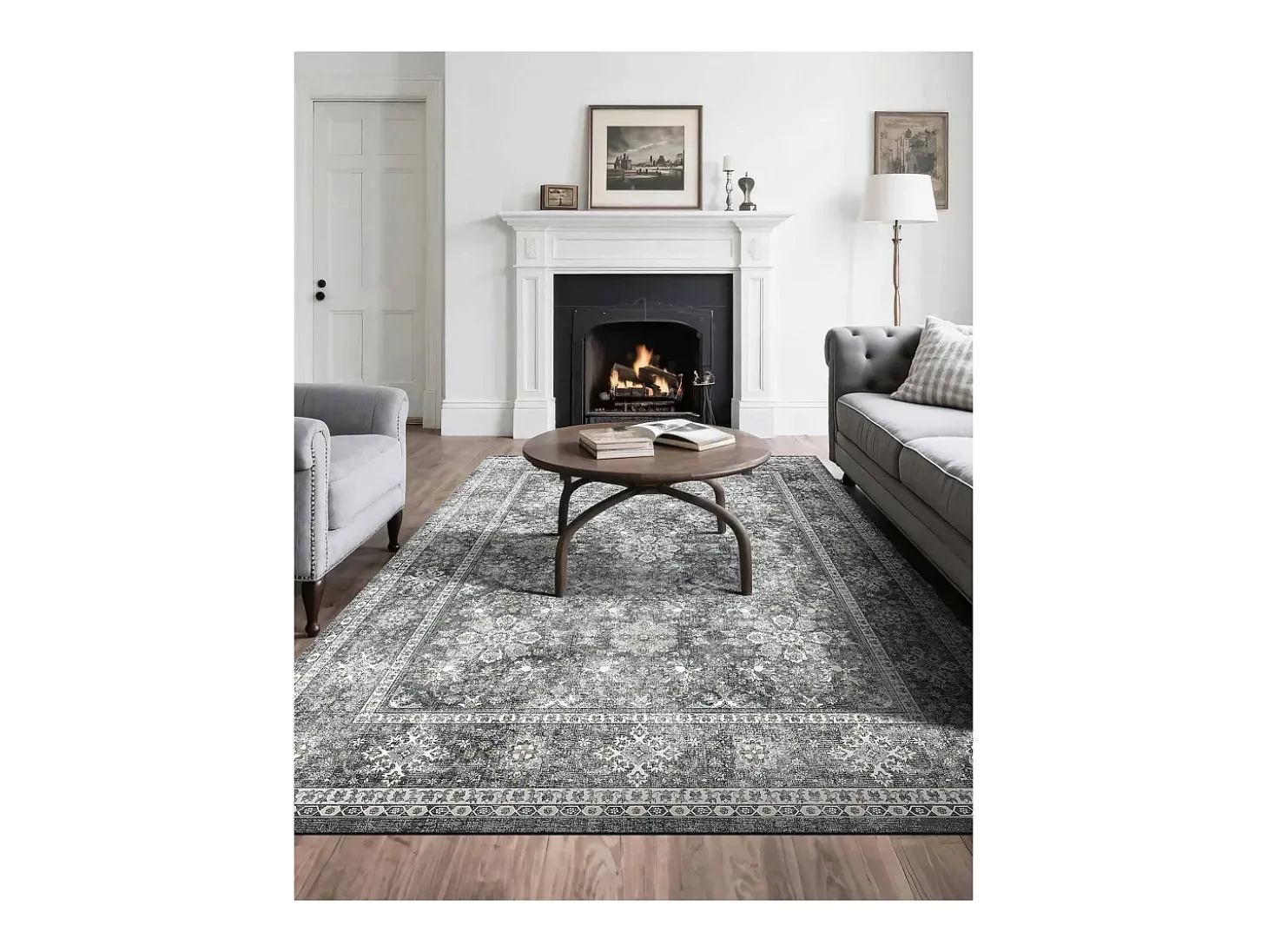 Alfombra de Salón SucceBuy, 2,4 x 3 m, Alfombra Grande para Dormitorio Lavable y Antideslizante, Suave y Cómoda, Estilo Vintage, para Dormitorio, Entrada, Gris