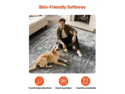 Alfombra de Salón SucceBuy, 2,4 x 3 m, Alfombra Grande para Dormitorio Lavable y Antideslizante, Suave y Cómoda, Estilo Vintage, para Dormitorio, Entrada, Gris