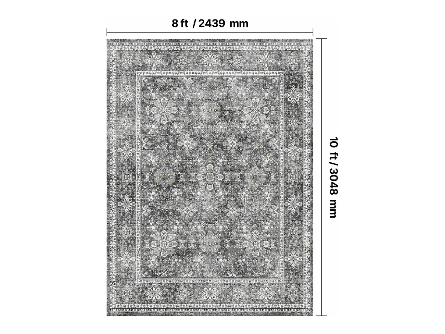 Alfombra de Salón SucceBuy, 2,4 x 3 m, Alfombra Grande para Dormitorio Lavable y Antideslizante, Suave y Cómoda, Estilo Vintage, para Dormitorio, Entrada, Gris
