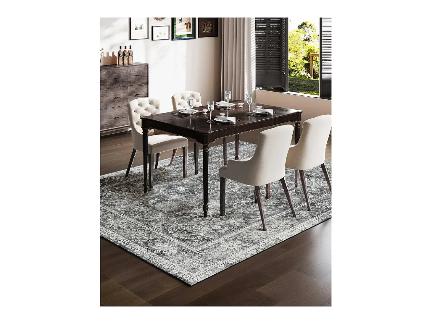 Alfombra de Salón SucceBuy, 2,4 x 3 m, Alfombra Grande para Dormitorio Lavable y Antideslizante, Suave y Cómoda, Estilo Vintage, para Dormitorio, Entrada, Gris