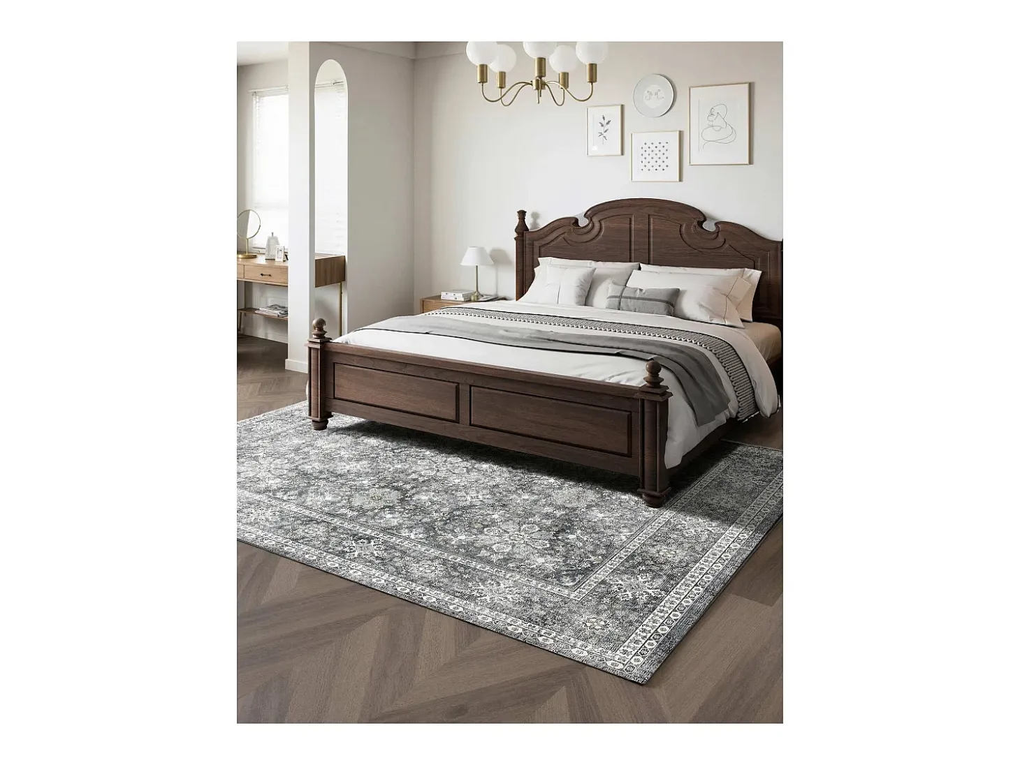 Alfombra de Salón SucceBuy, 2,4 x 3 m, Alfombra Grande para Dormitorio Lavable y Antideslizante, Suave y Cómoda, Estilo Vintage, para Dormitorio, Entrada, Gris