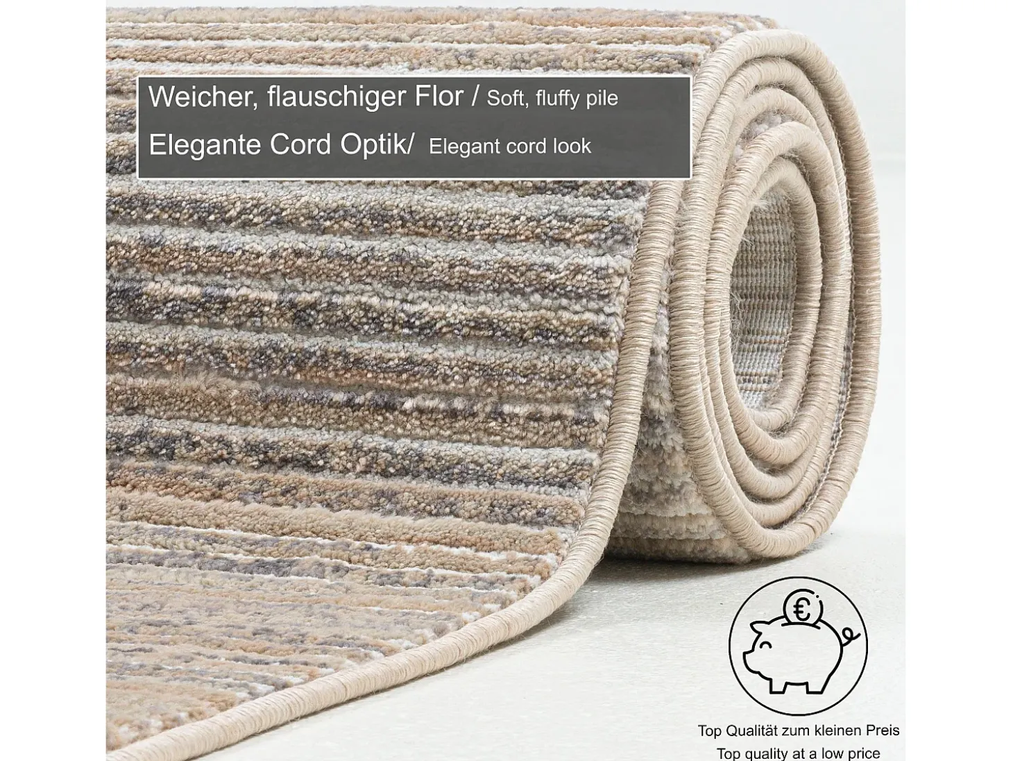 Alfombra de tejido plano con aspecto corto 120x180 cm Beige Corduletta