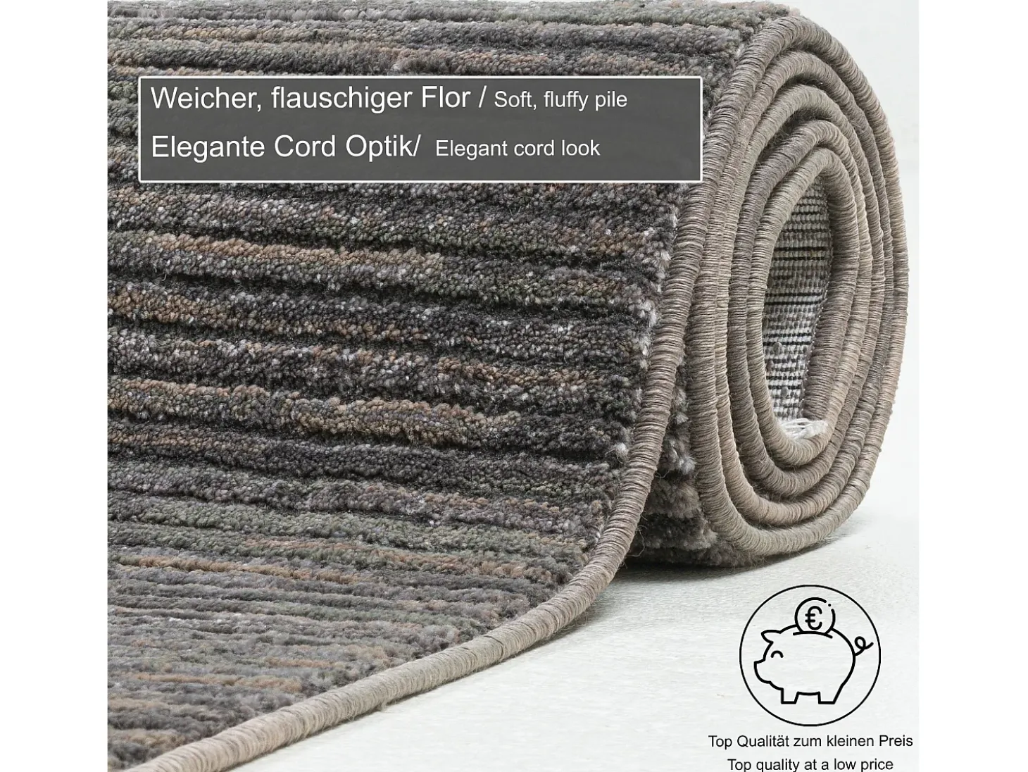 Alfombra de tejido plano con aspecto corto 190x240 cm Gris oscuro Corduletta
