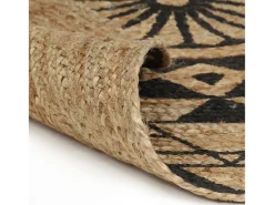 Alfombra de yute hecha a mano con estampado negro 150 cm