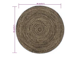 Alfombra de yute hecha a mano negra y natural 90 cm