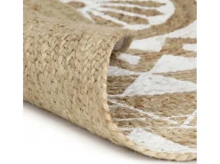 Alfombra de yute tejida a mano con estampado blanco 120 cm