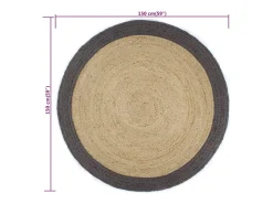 Alfombra de yute tejida a mano con borde gris oscuro 150 cm